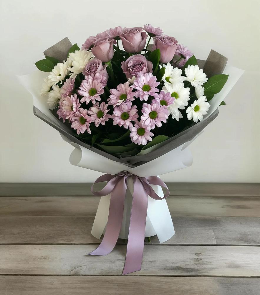 Букет цветов из: Хризантемы и Розы в Тлюстенхабль