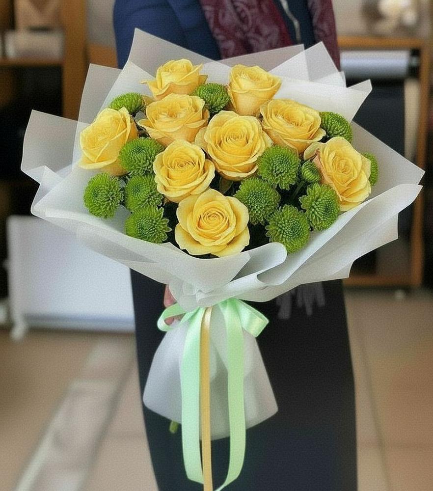 Букет цветов из: Хризантемы и Розы в Тлюстенхабль