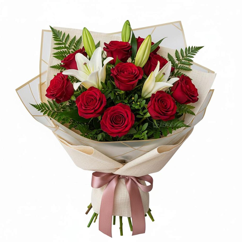 Букет цветов из: Лилии и Розы в Тлюстенхабль