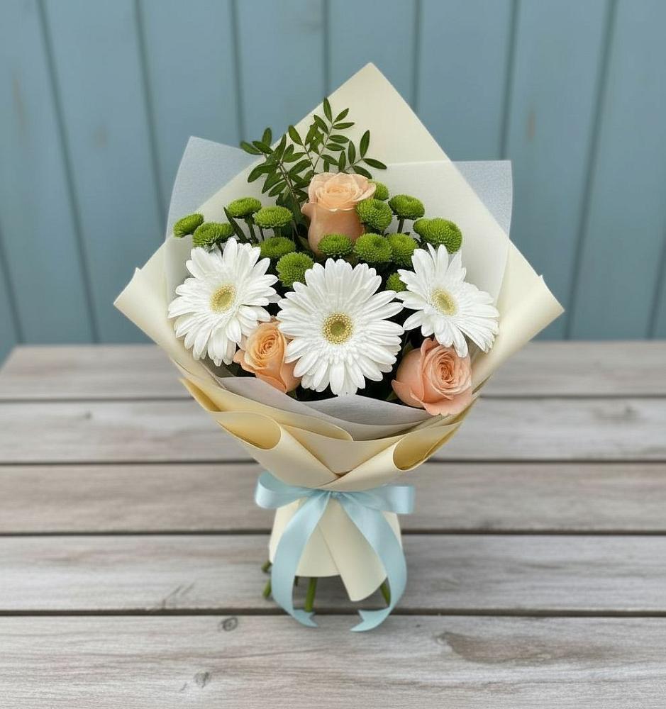 Букет цветов из: Герберы, Розы и Хризантемы в Тлюстенхабль
