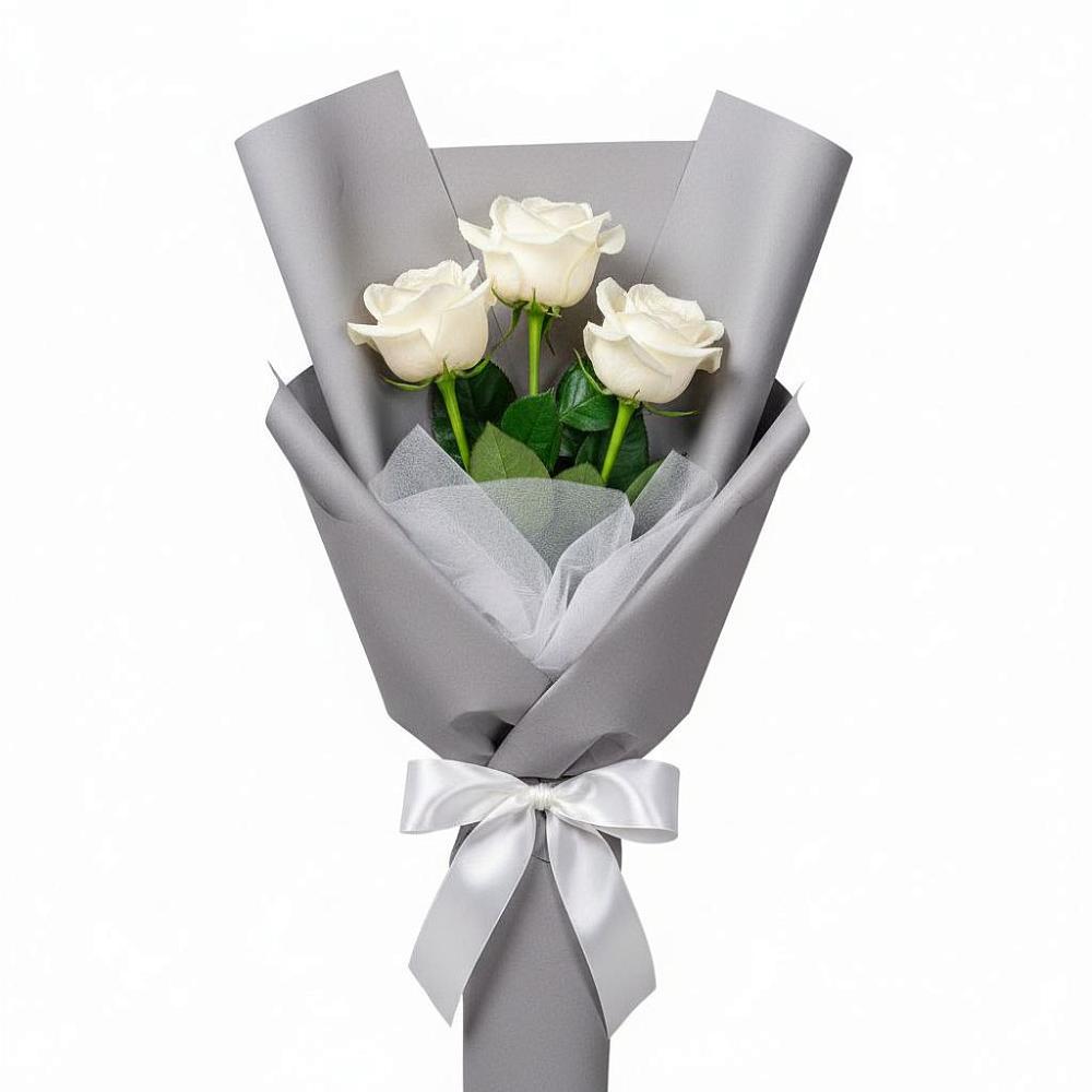 Букет 3 белые розы в Тлюстенхабль